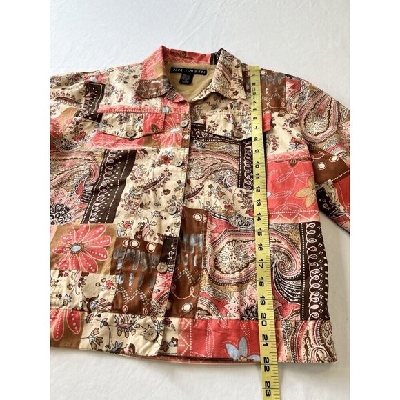 VTG Anne Carson WM LG Patchwork Boho Jacket Shacket Shirt Cottage Art To Wear - Picture 6 of 7